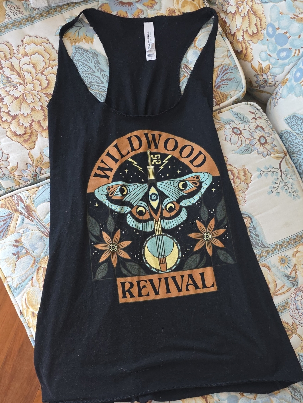  5 For $25Bella Canvas Black Tank with Teal and Tan Moth Graphic